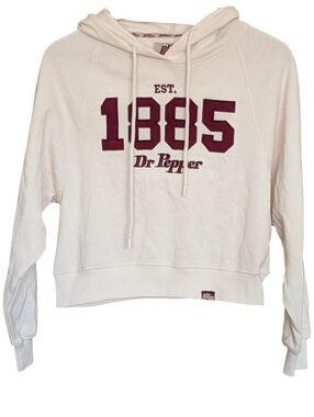 Dr. Pepper Cream Hoodie with Burgundy 1885 Graphic Patch XS Skater Grunge Casual